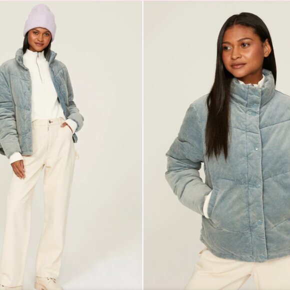 Splendid Milla Corduroy Full Zip Puffer in Washed Blue Size Large $228 - Picture 3 of 8